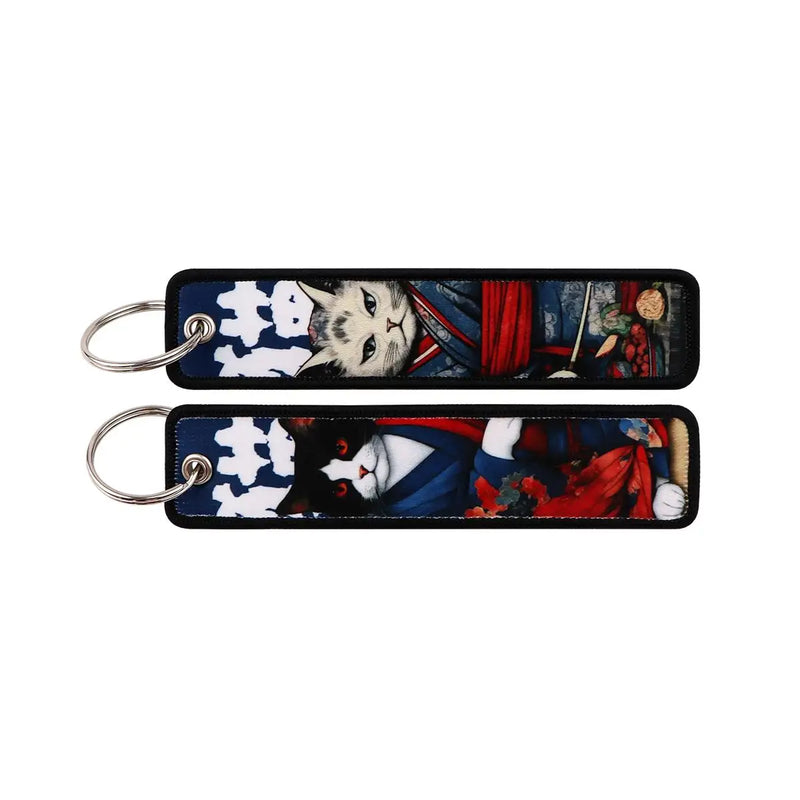 "Kabuki Cat" Embroidered Keychain