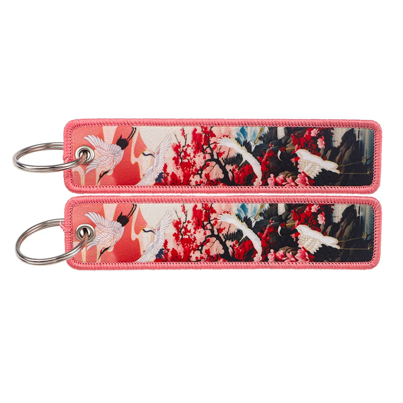 "Sakura Crane" Embroidered Keychain