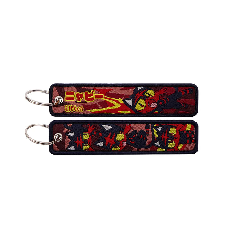 "Fire Kitten" Embroidered Keychain