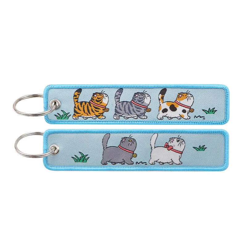 "Cat Stroll" Embroidered Keychain