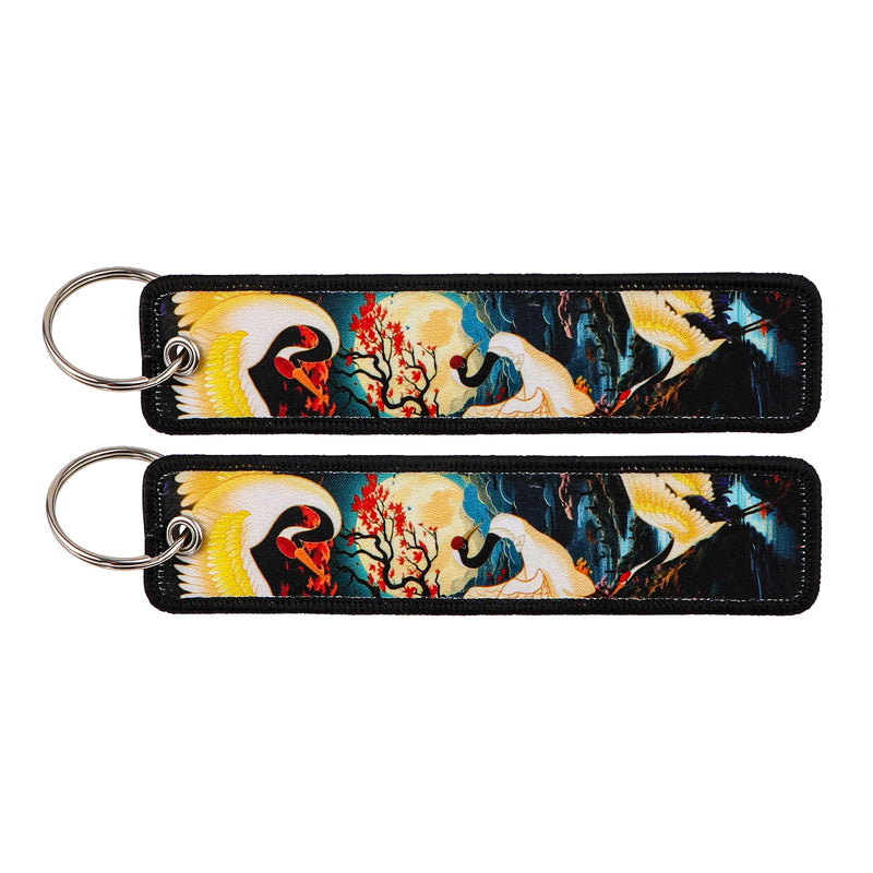 "Moonlit Crane" Embroidered Keychain