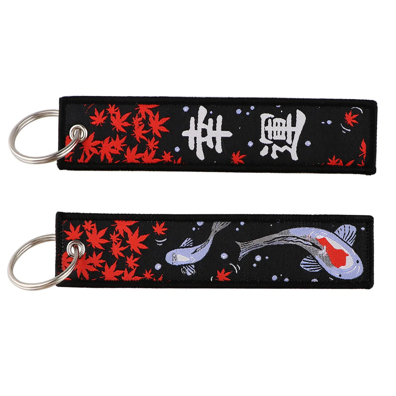 "Black Fortune Koi" Embroidered Keychain