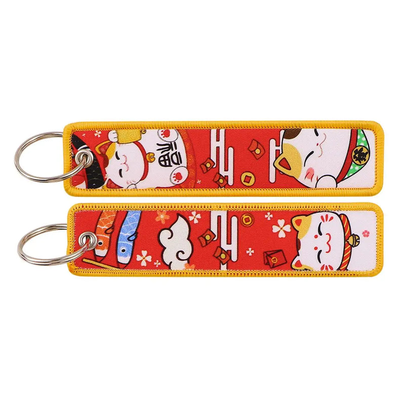 "Lucky Cat Parade" Embroidered Keychain