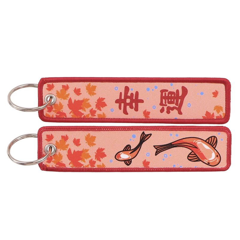"Pink Fortune Koi" Embroidered Keychain