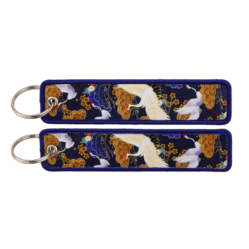 "Golden Cloud Cranes" Embroidered Keychain