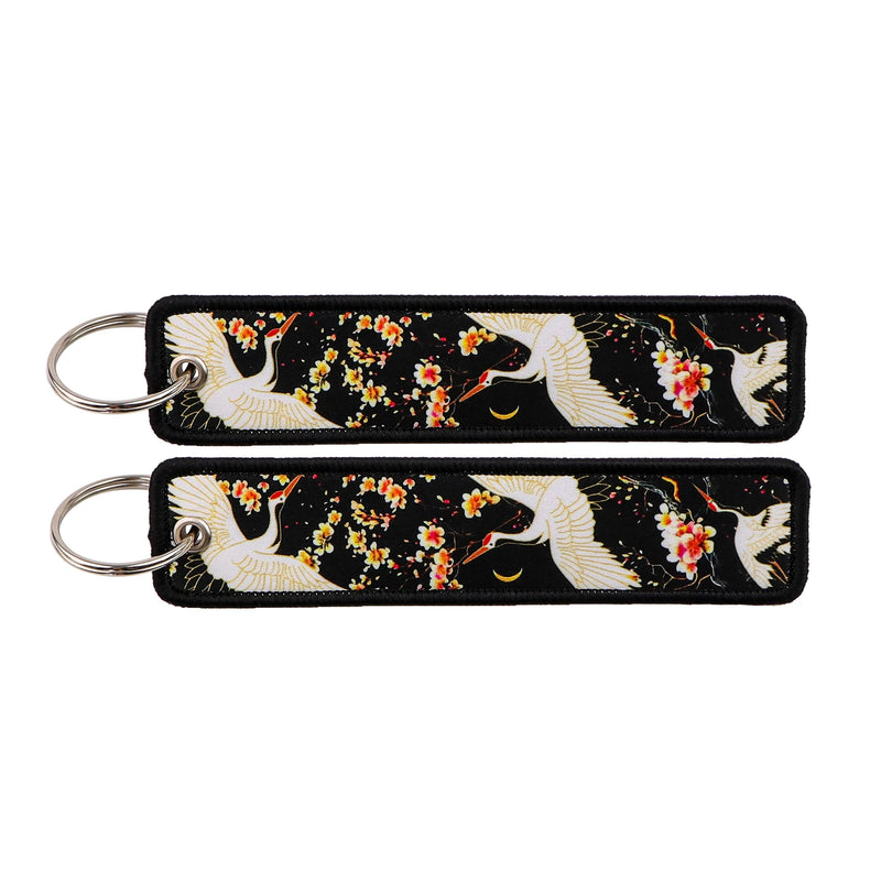 "Midnight Plum Crane" Embroidered Keychain