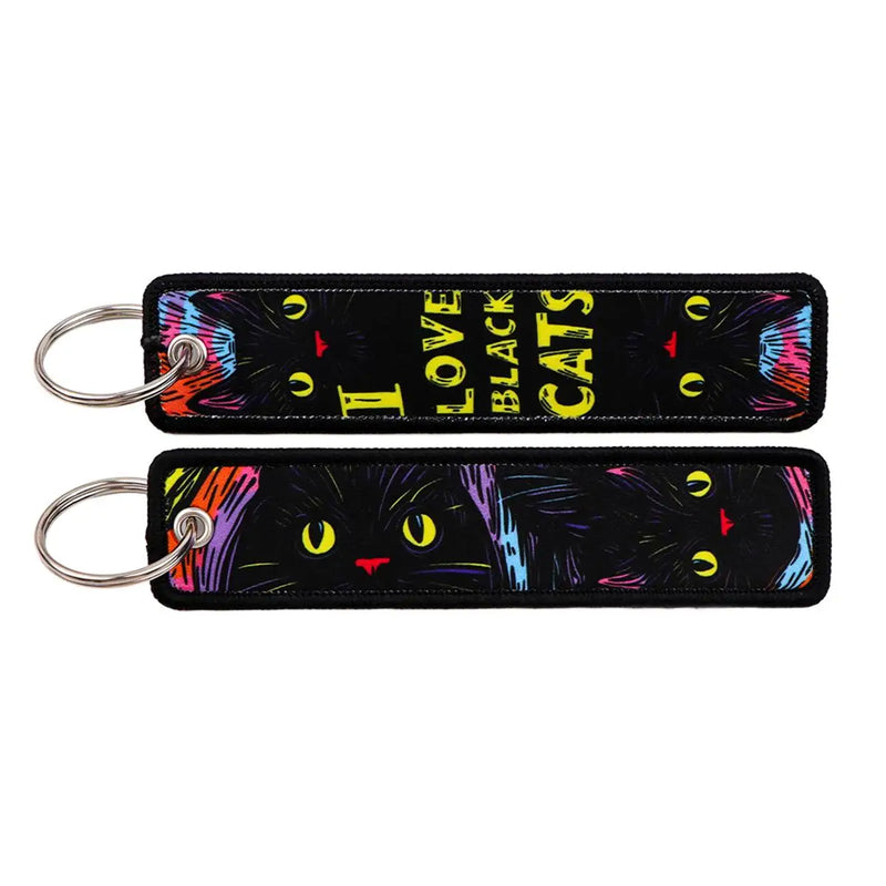 "I Love Black Cats" Embroidered Keychain