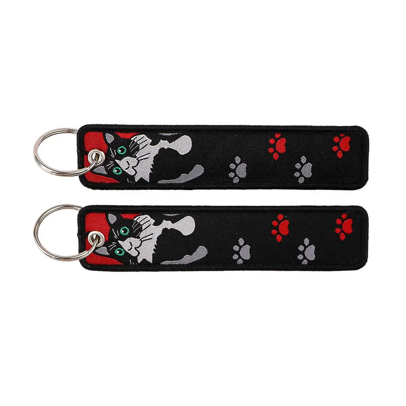 "Red Paw Kitty" Embroidered Keychain