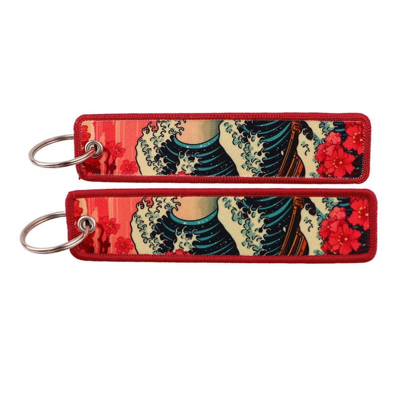 "Crimson Wave" Embroidered Keychain